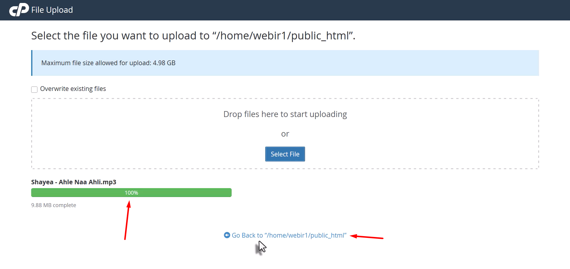 آپلود فایل در سی پنل 4